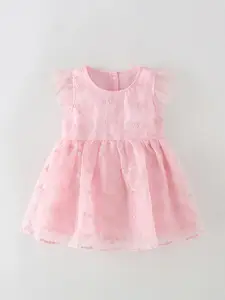 StyleCast Pink Round Neck Flutter Sleeve Cotton Fit & Flare Dress