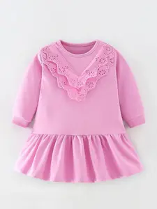 StyleCast Girls Pink Round Neck Long Sleeves Drop-Waist Dress