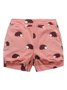 StyleCast Girls Peach Coloured Conversational Printed Cotton Shorts