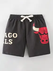 StyleCast Boys Black Printed Cotton Regular Shorts