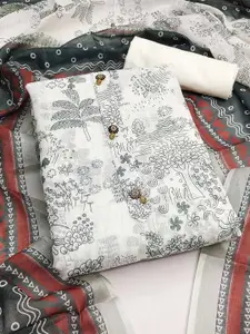 Peachmode Floral Printed Linen Unstitched Dress Material