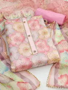 Peachmode Floral Printed Gotta Patti Organza Unstitched Dress Material