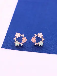 KAI JEWEL Cubic Zirconia Rhodium-Plated Floral Studs Earrings