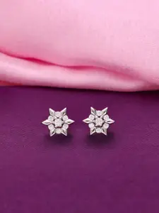 KAI JEWEL Rhodium-Plated 92.5 Sterling Silver Star Shaped Studs Earrings