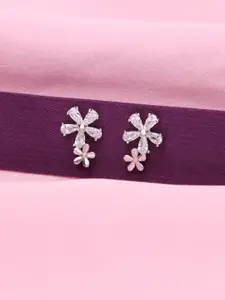 KAI JEWEL Rhodium-Plated 92.5 Sterling Silver Floral Studs Earrings