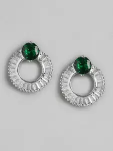 Anouk Silver-Plated American Diamond Circular Drop Earrings
