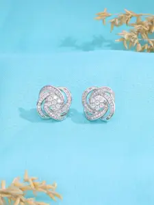 KAI JEWEL Rhodium-Plated 92.5 Sterling Silver Contemporary Studs Earrings