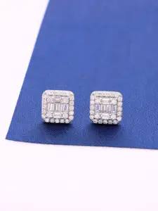 KAI JEWEL 92.5 Sterling Silver Rhodium-Platedv Square Studs Earrings