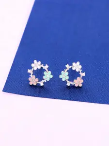 KAI JEWEL 92.5 Sterling Silver Rhodium-Plated Cubic Zirconia Floral Stud Earrings