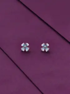 KAI JEWEL Rhodium-Plated 92.5 Sterling Silver Floral Studs Earrings