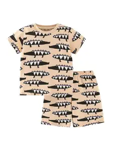 StyleCast Boys Beige & Black Round Neck Short Sleeves T-shirt with Shorts