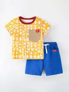 StyleCast Boys Yellow & Blue Round Neck Printed Pure Cotton T-shirt with Shorts