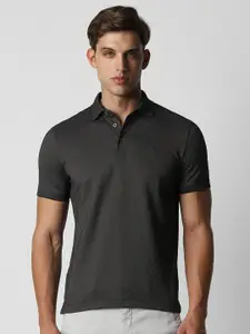 Van Heusen Self Design Polo Collar Short Sleeves Cotton T-shirt