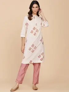 Fabindia Floral Printed Mandarin Collar Cotton A-Line Kurta