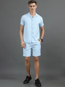 Bushirt Woven Design Short Slevees Shirt With Shorts