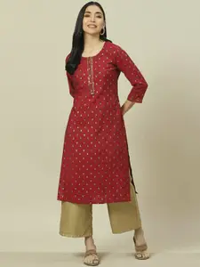 Rangriti Plus Size Ethnic Motifs Woven Design Round Neck Straight Kurta