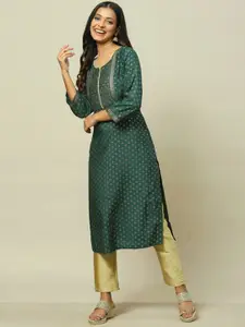 Rangriti Geometric Printed Round Neck Straight Kurta