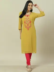 Rangriti Floral Embroidered Yoke Design Thread Work Straight Kurta
