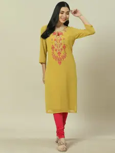 Rangriti Round Neck Yoke Design Thread Work Kurta