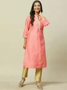 Rangriti Floral Printed Mandarin Collar Straight Kurta