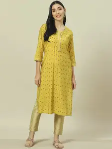 Rangriti Embroidered Round Neck Straight Kurta