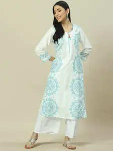 Rangriti Ethnic Motifs Printed Round Neck Straight Kurta