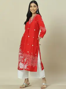 Rangriti V Neck Printed Straight Kurta