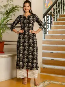 Nayo Notch Neck Ethnic Motifs Printed Straight Cotton Kurta