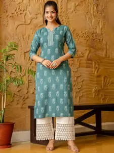 Nayo Notch Neck Ethnic Motifs Printed Cotton Straight Kurta
