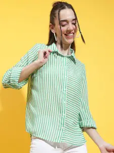 Oxolloxo Comfort Spread Collar Semi Sheer Striped Casual Shirt