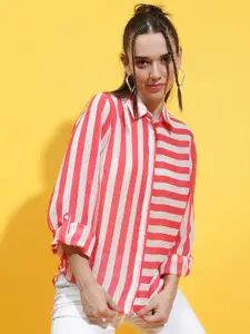 Oxolloxo Comfort Spread Collar Semi Sheer Striped Casual Shirt