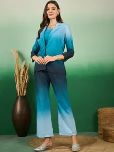 Sangria Dyed Notched Lapel Sleeveless Top With Trousers & Jacket