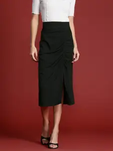 all about you Ruched High Waist Straight Midi Skirt