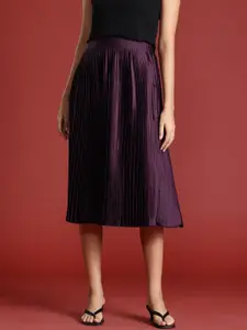 all about you Women Accordion Pleats High Waist Midi Skirt