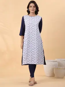 KALINI Floral Printed Round Neck Crepe Straight Kurta