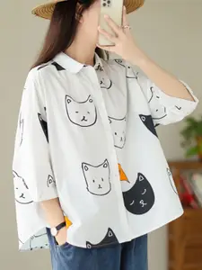 StyleCast White Humour Print Oversized Cotton Casual Shirt