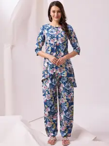 Mitera Printed Three Quarter Sleeve Top And Trouser Co-Ords