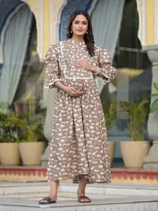 Aujjessa Floral Printed Flared Sleeves Flared Maternity Cotton A-Line Midi Dress