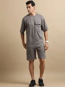 Bushirt Round Neck Drop-Shoulder Oversized T-Shirt & Shorts