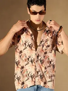 DENNISON Abstract Printed Cuban Collar Smart Oversized Casual Shirt