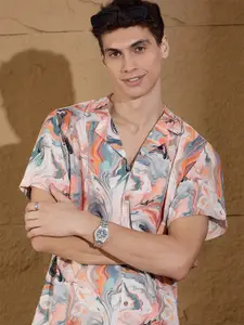 DENNISON Abstract Printed Cuban Collar Smart Oversized Casual Shirt