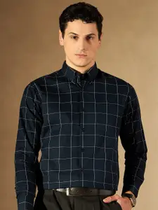 DENNISON Windowpane Checked Button-Down Collar Smart Cotton Formal Shirt