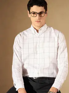 DENNISON Windowpane Checked Button-Down Collar Smart Cotton Formal Shirt