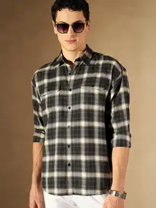 DENNISON Tartan Checked Spread Collar Smart Regular Fit Cotton Casual Shirt