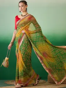 KAVINDI Bandhani Sequinned Pure Georgette Designer Bandhani Saree
