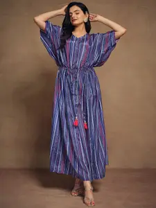 ODETTE Striped V-Neck Kimono Sleeves Kaftan Maxi Dress