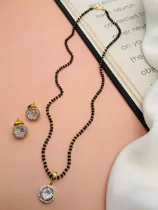 ABDESIGNS Gold Plated Artificial Stones and Beads Mangalsutra with Earrings