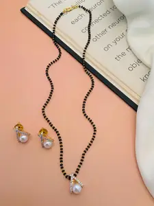 ABDESIGNS Gold Plated Artificial Stones and Beads Mangalsutra with Earrings