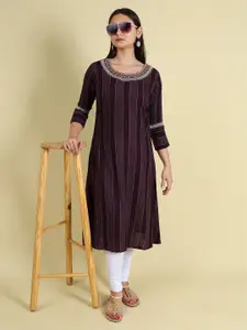 GRANTH FASHION Striped Digital Printed Round Neck Straight Kurta
