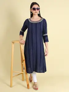 GRANTH FASHION Striped Digital Printed Round Neck Straight Kurta